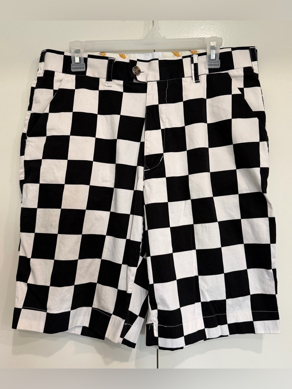 Loudmouth Golf Men's Black & White Checkerboard Flat Front Shorts